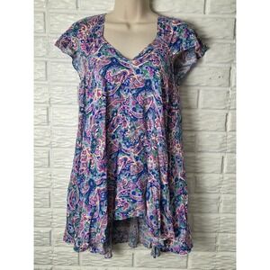 MATILDA JANE blouse Tunic Short Cap Sleeve Women's size Small rayon Flowy NWT